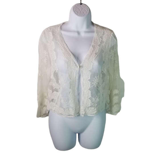 Vtg 90a y2k white mesh sheer one button cardigan - Picture 1 of 9